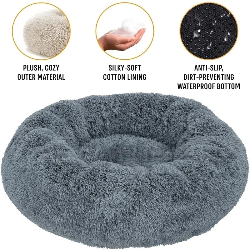 Round Plush Pet Bed Warm Washable Sofa for Dogs