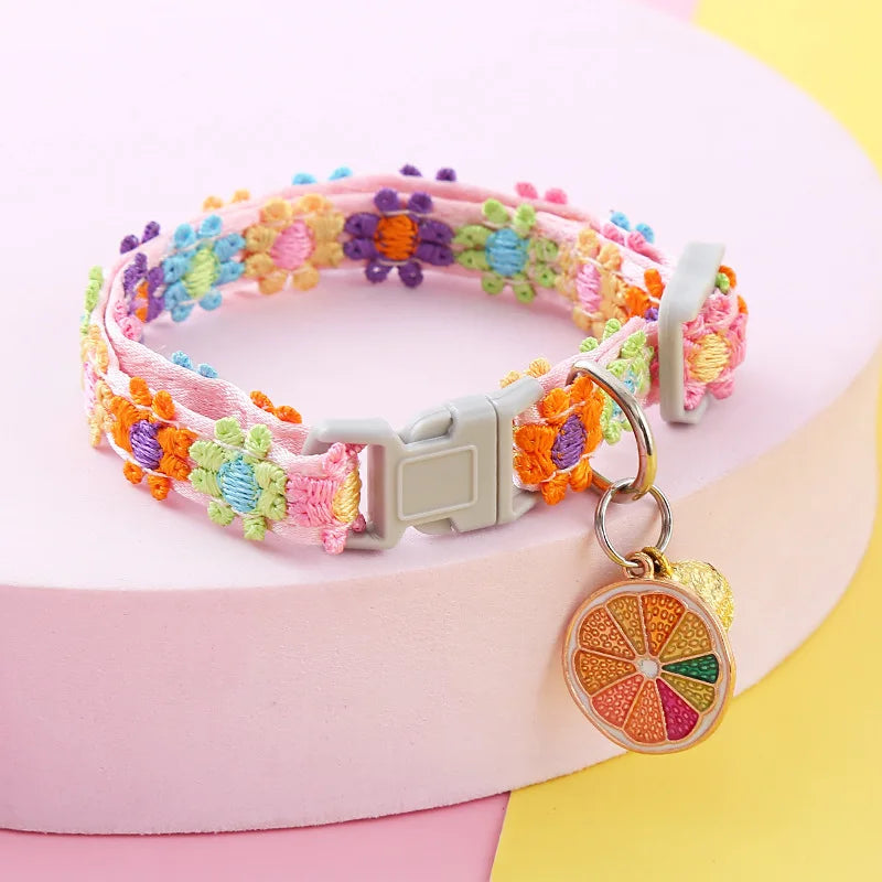 Colorful Paw Print Pet Collar with Adjustable Safety Bell