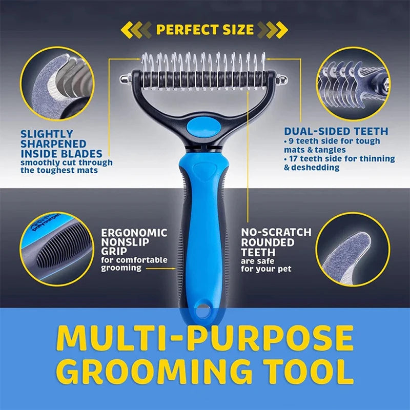 Dual-Sided Pet Deshedding Brush for Dogs and Cats Grooming