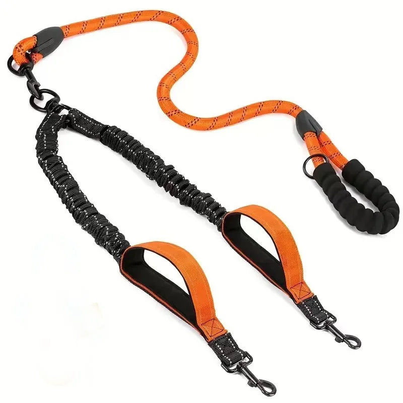 Reflective Double Dog Leash with Traffic Handles No Tangle