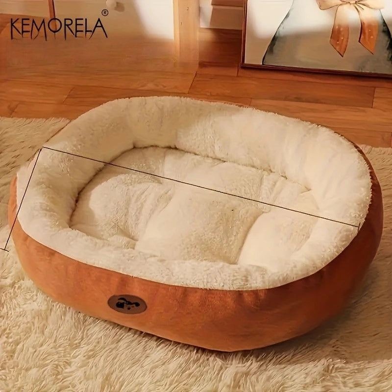 Cozy Plush Oval Pet Bed for Cats and Dogs