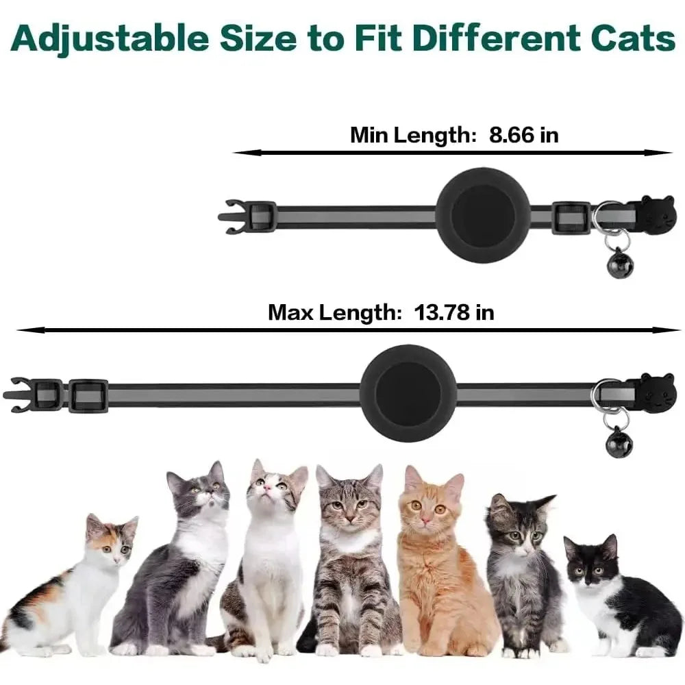 Reflective Airtag Cat Collar with Bell and Breakaway Buckle