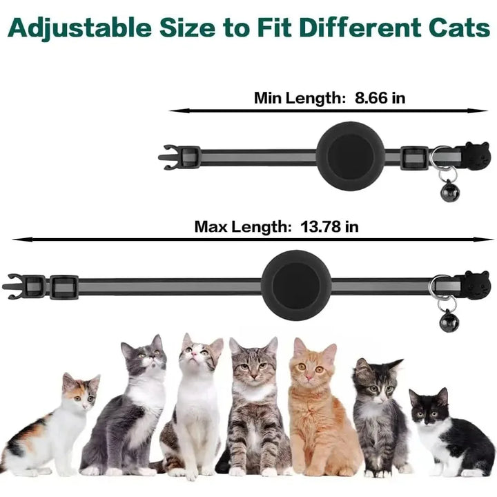 Reflective Airtag Cat Collar with Bell and Breakaway Buckle