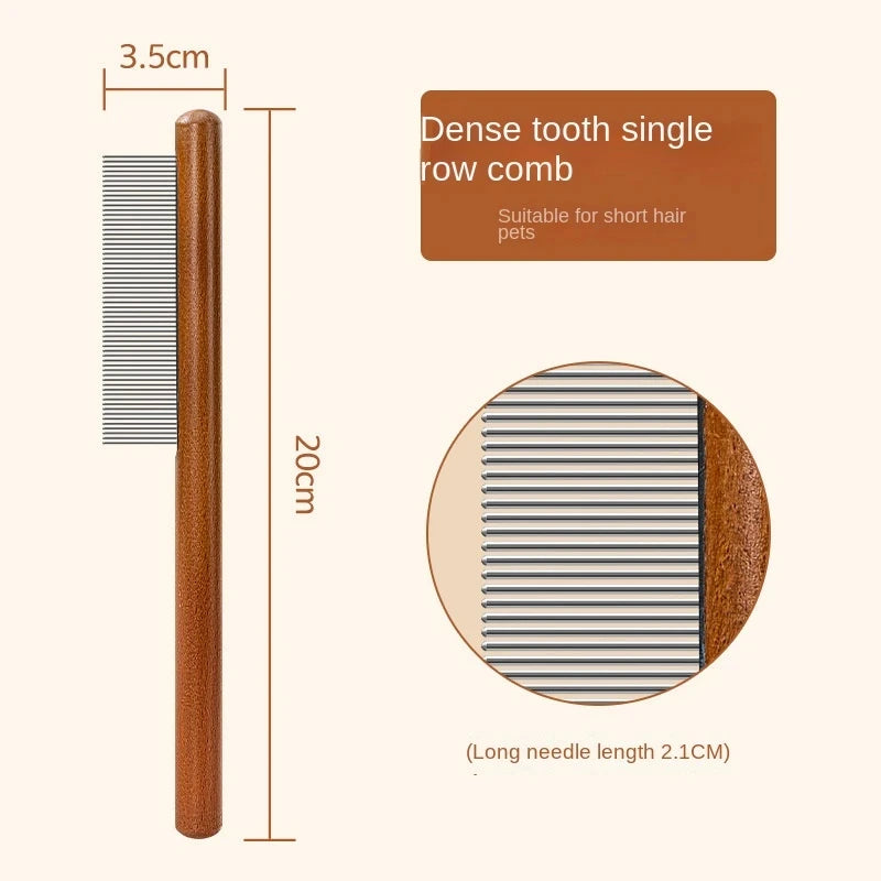 Stainless Steel Pet Comb with Wooden Handle for Grooming