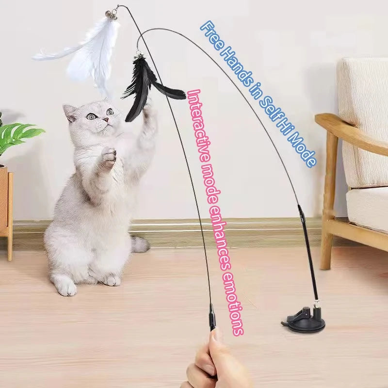 Hands-Free Feather Wand Cat Toy with Suction Cup Base