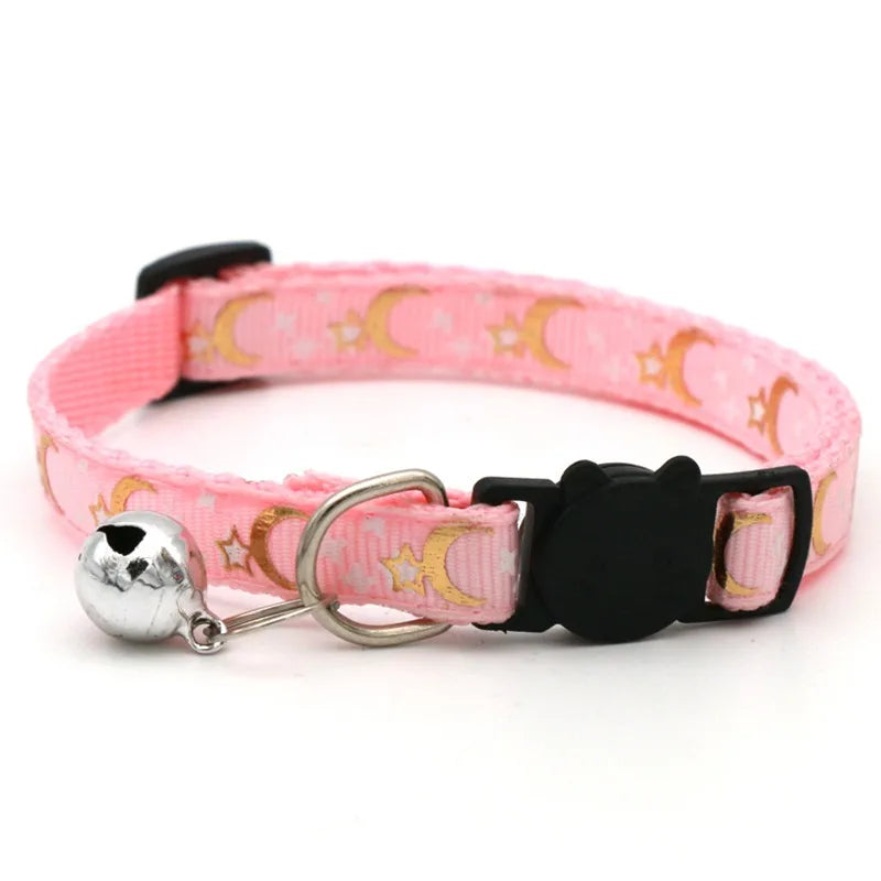 Colorful Paw Print Pet Collar with Adjustable Safety Bell