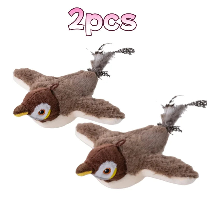 Rechargeable Chirping Bird Cat Toy with Touch Activated Flapping