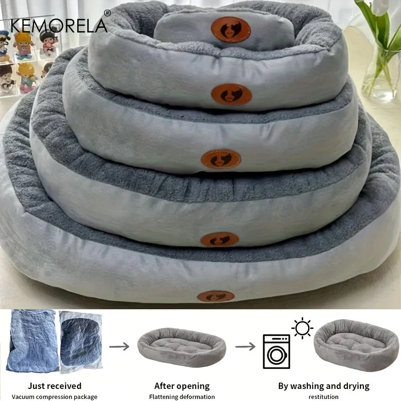 Cozy Plush Oval Pet Bed for Cats and Dogs