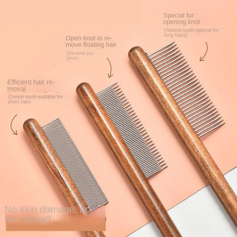 Stainless Steel Pet Comb with Wooden Handle for Grooming