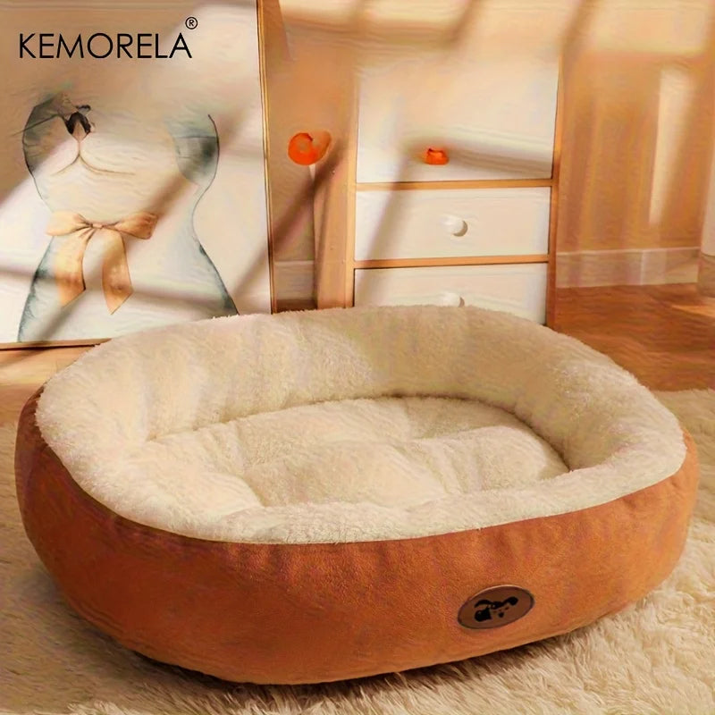 Cozy Plush Oval Pet Bed for Cats and Dogs