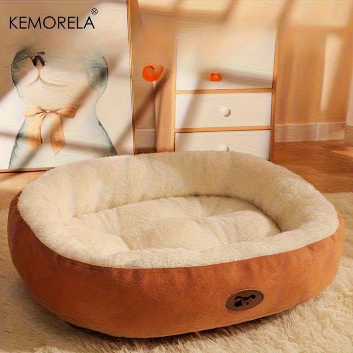 Cozy Plush Oval Pet Bed for Cats and Dogs