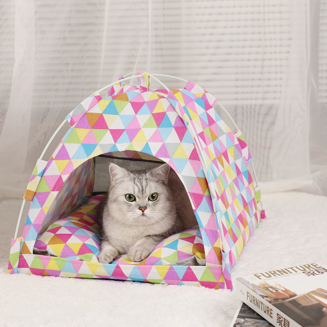 Warm Pet Tent Bed Cozy Cat House Winter Nest