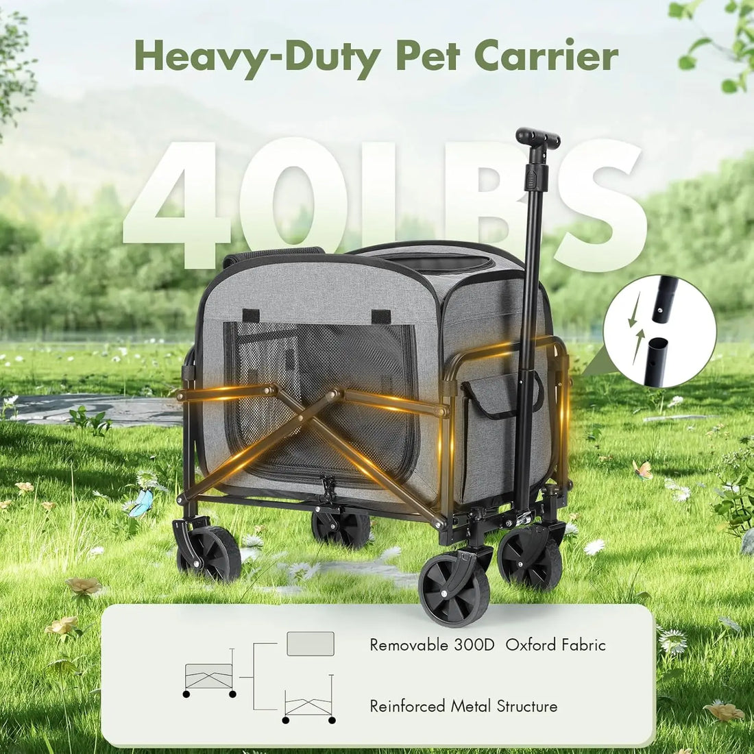 Extra Large Foldable Pet Carrier with Wheels for Travel