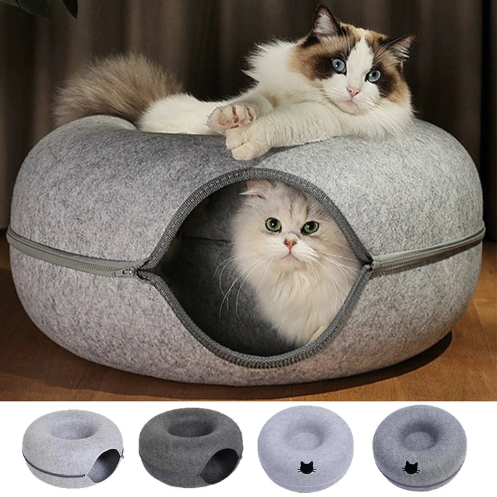 Interactive Felt Cat Tunnel Bed Donut Nest Toy House