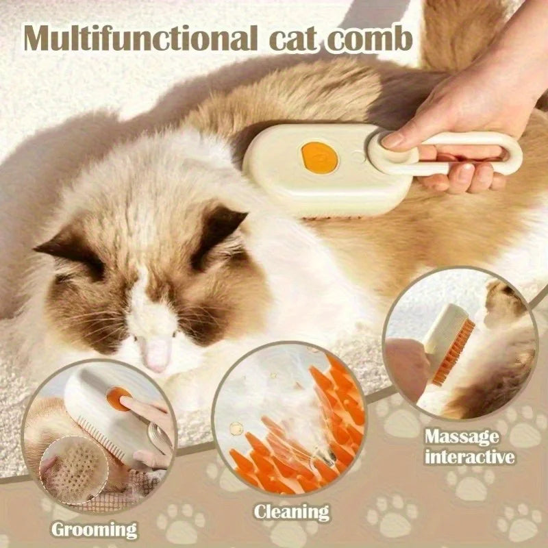 3-in-1 Steam Pet Grooming Brush with Massage Comb Function