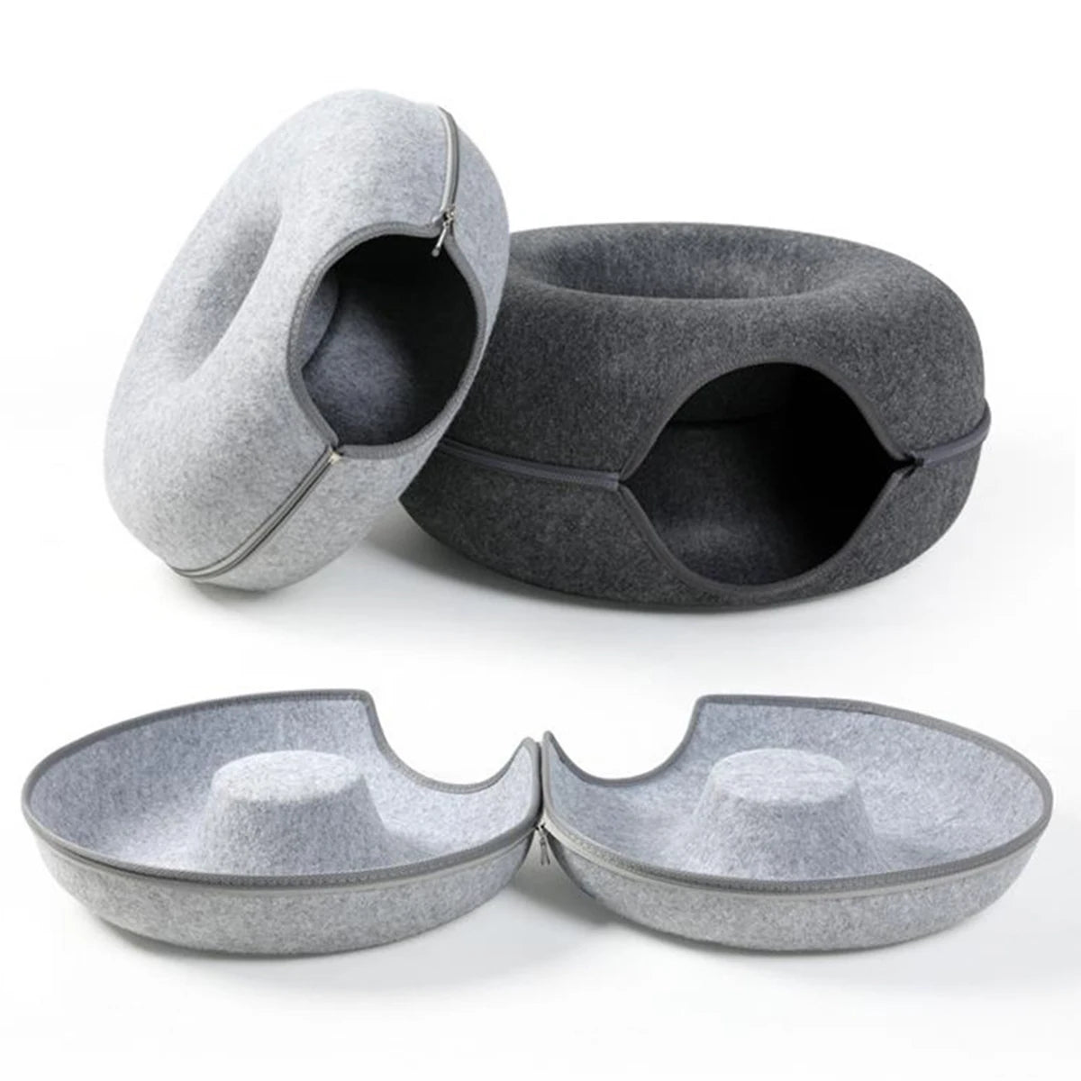 Interactive Felt Cat Tunnel Bed Donut Nest Toy House