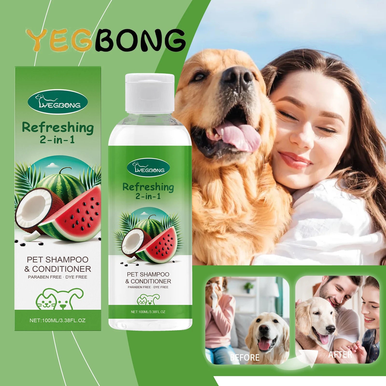 Hypoallergenic 2-in-1 Pet Shampoo and Conditioner for Sensitive Skin