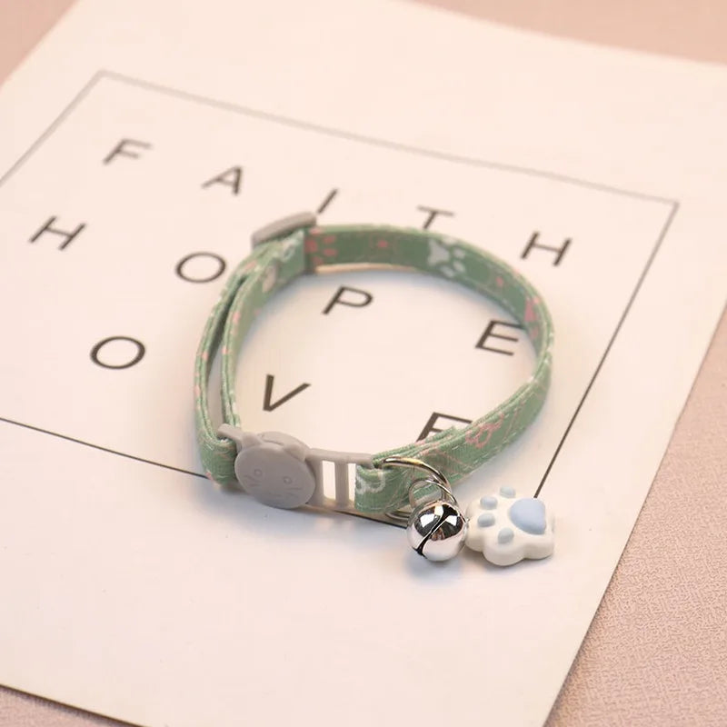 Colorful Paw Print Pet Collar with Adjustable Safety Bell