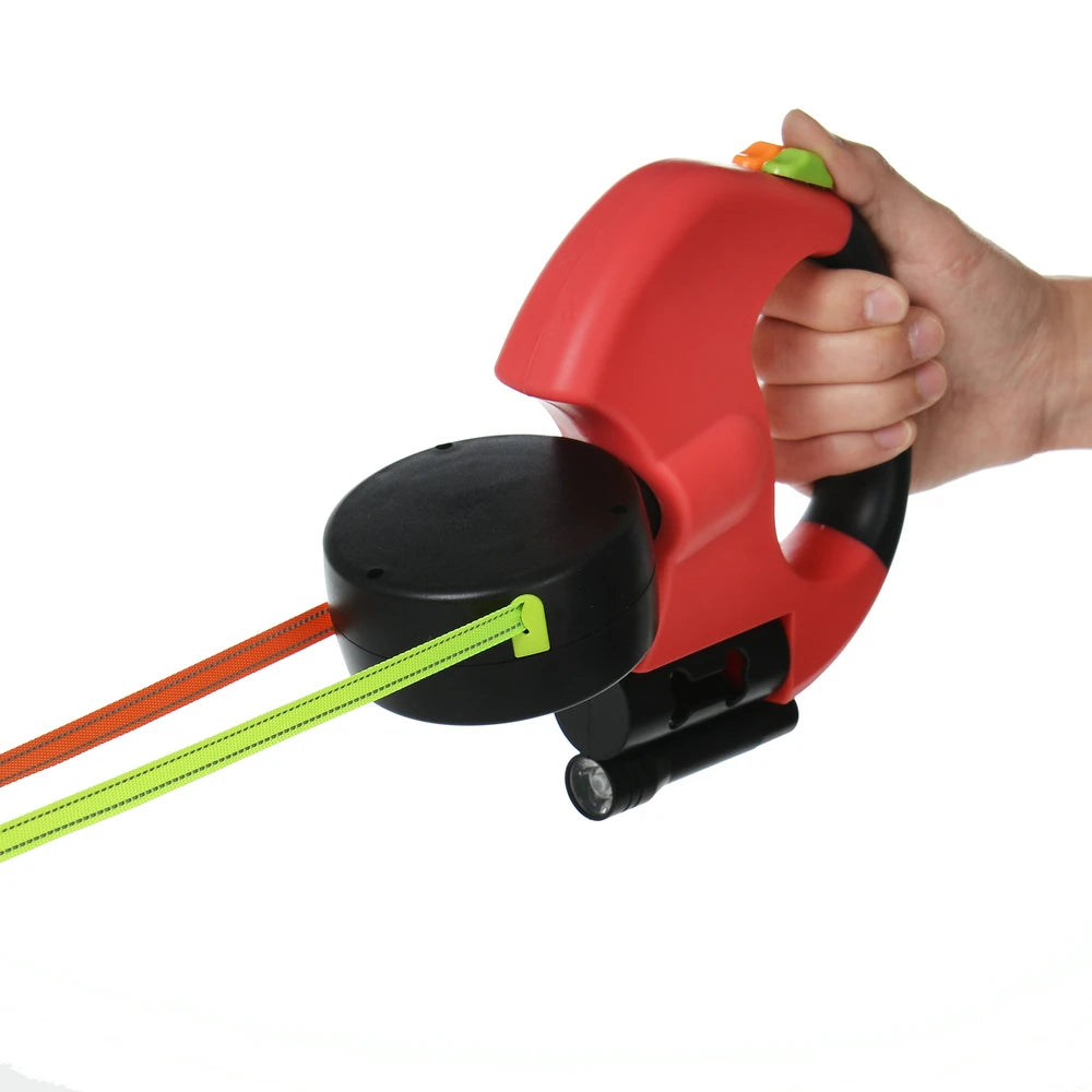 Reflective Dual Retractable Dog Leash with Lights No Tangle