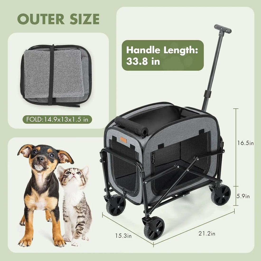 Extra Large Foldable Pet Carrier with Wheels for Travel
