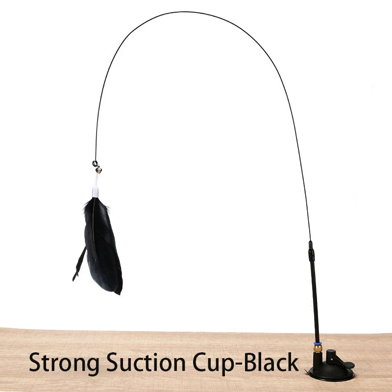Hands-Free Feather Wand Cat Toy with Suction Cup Base