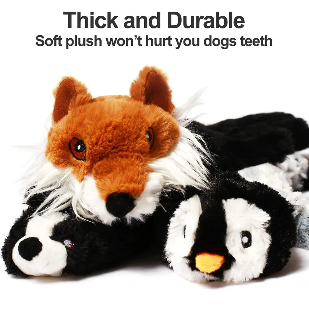 Stuffingless Squeaky Dog Toy with Crinkle Animal Design Fun