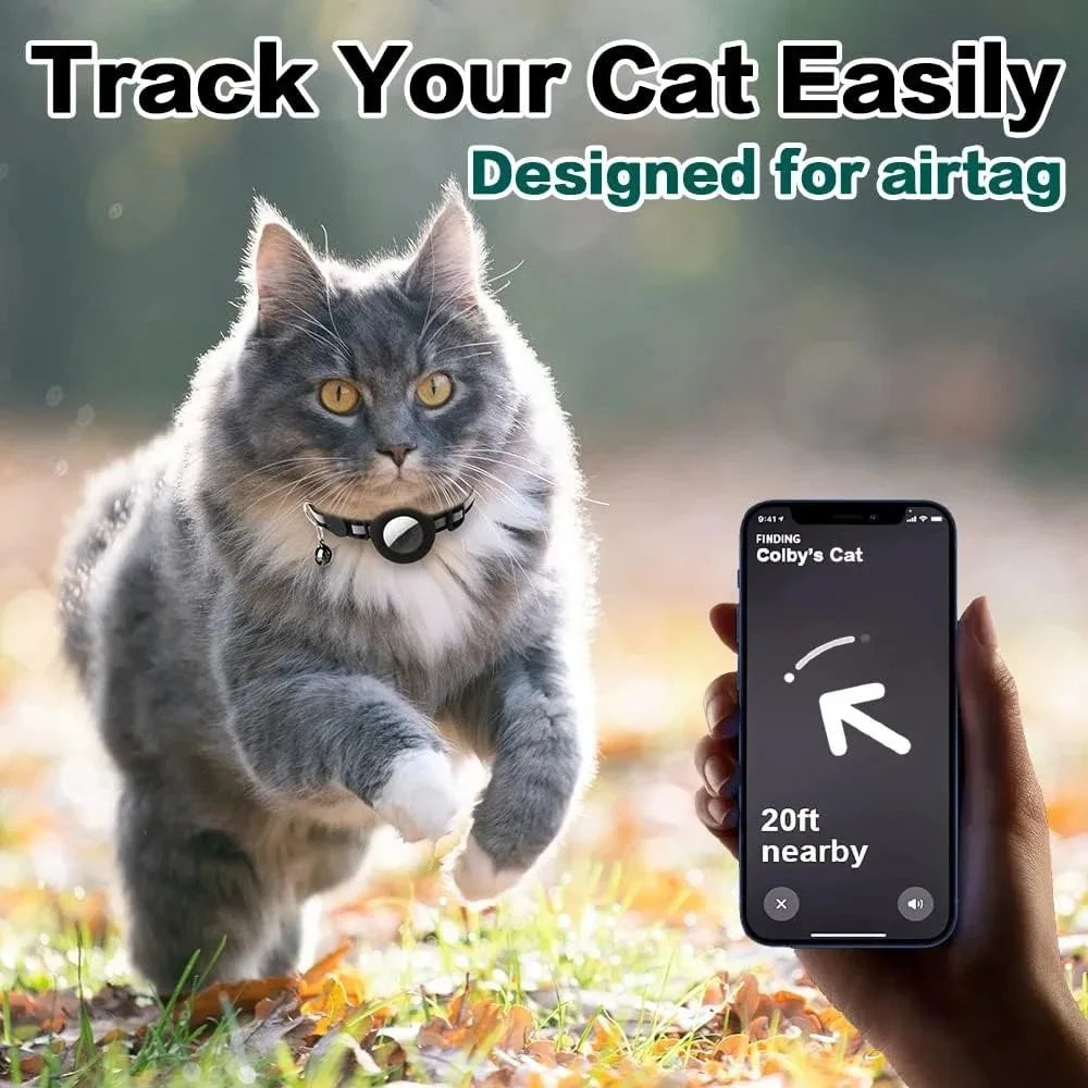Reflective Airtag Cat Collar with Bell and Breakaway Buckle