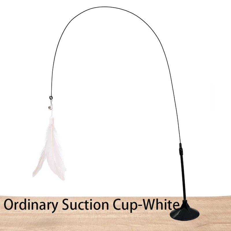 Hands-Free Feather Wand Cat Toy with Suction Cup Base