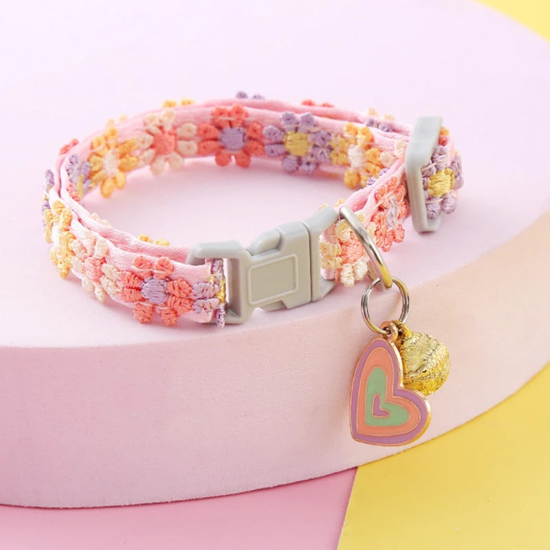 Colorful Paw Print Pet Collar with Adjustable Safety Bell