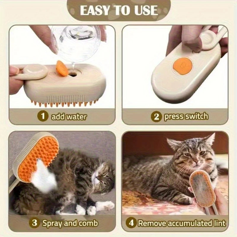 3-in-1 Steam Pet Grooming Brush with Massage Comb Function