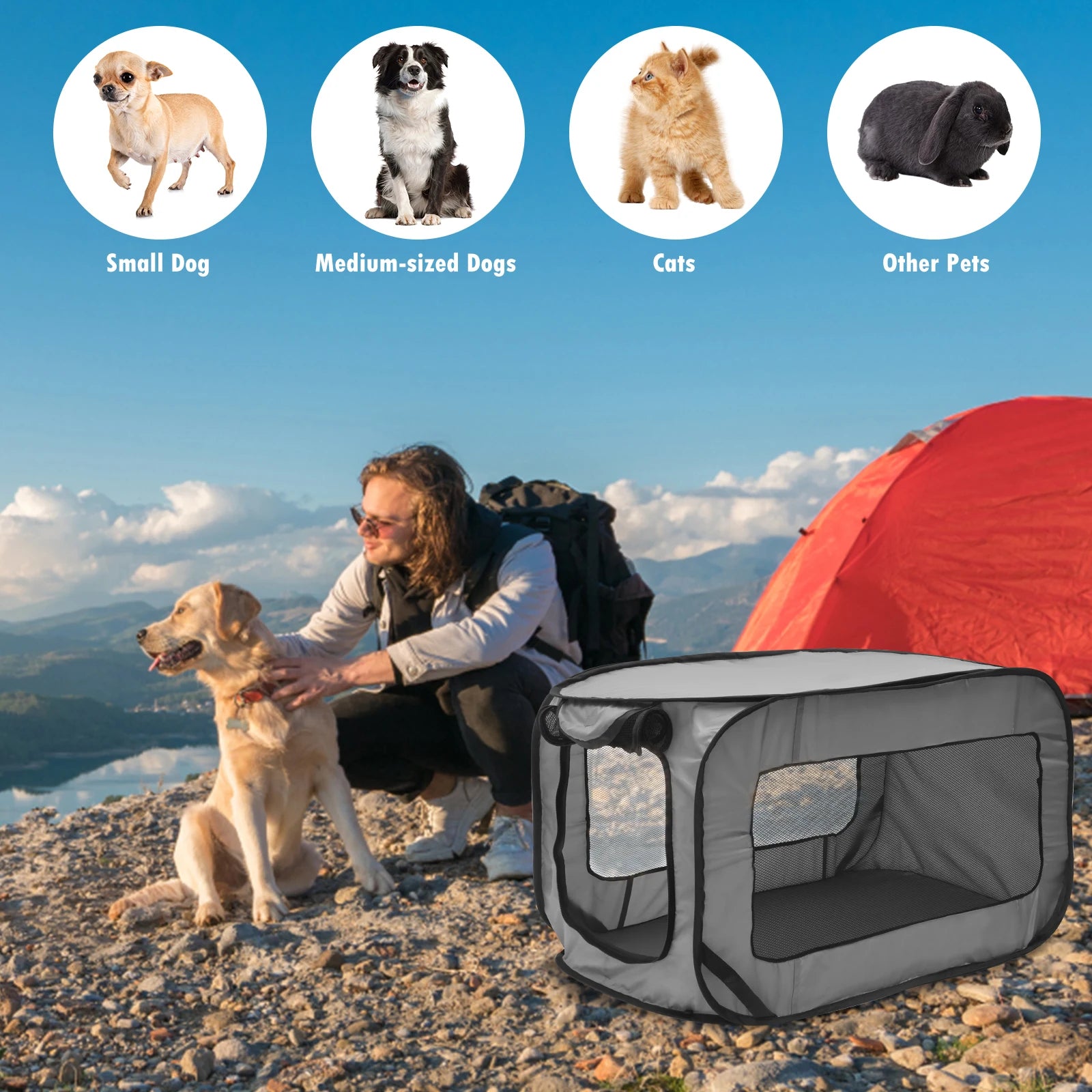 Foldable Pop-Up Dog Crate Portable Pet Tent for Travel