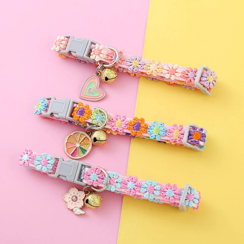 Colorful Paw Print Pet Collar with Adjustable Safety Bell