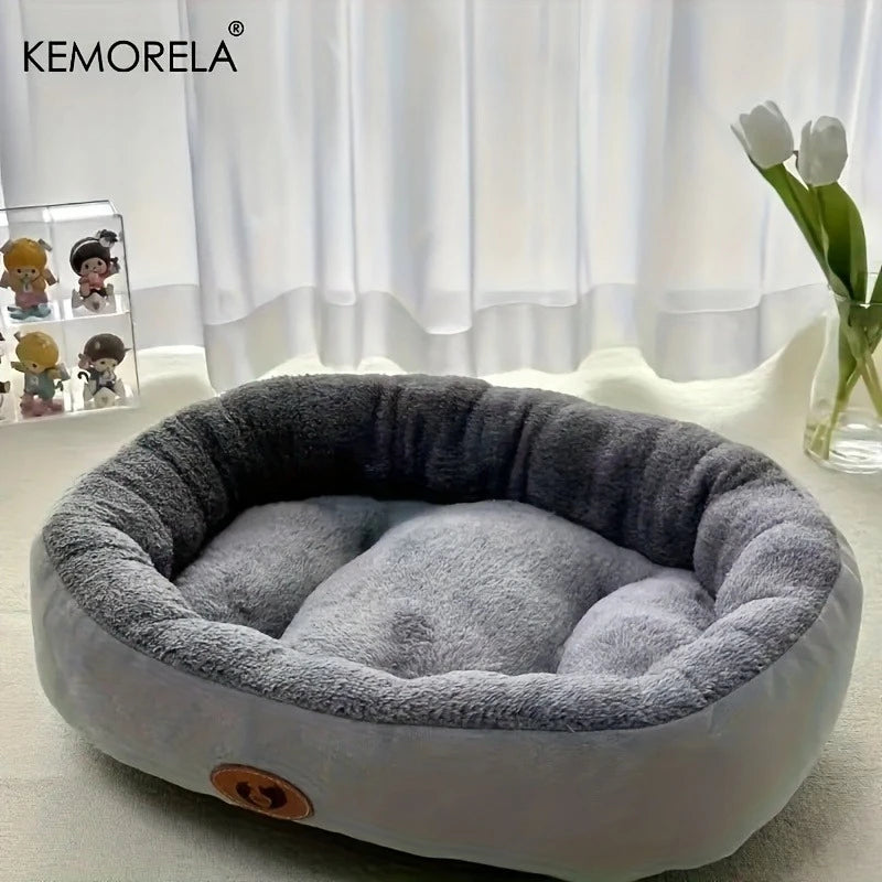 Cozy Plush Oval Pet Bed for Cats and Dogs