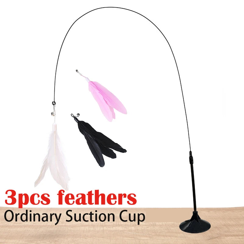 Hands-Free Feather Wand Cat Toy with Suction Cup Base