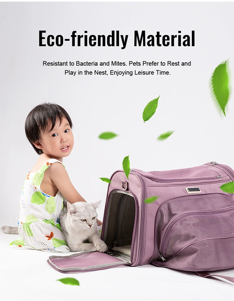 Foldable Oxford Pet Carrier Backpack with Large Travel Space