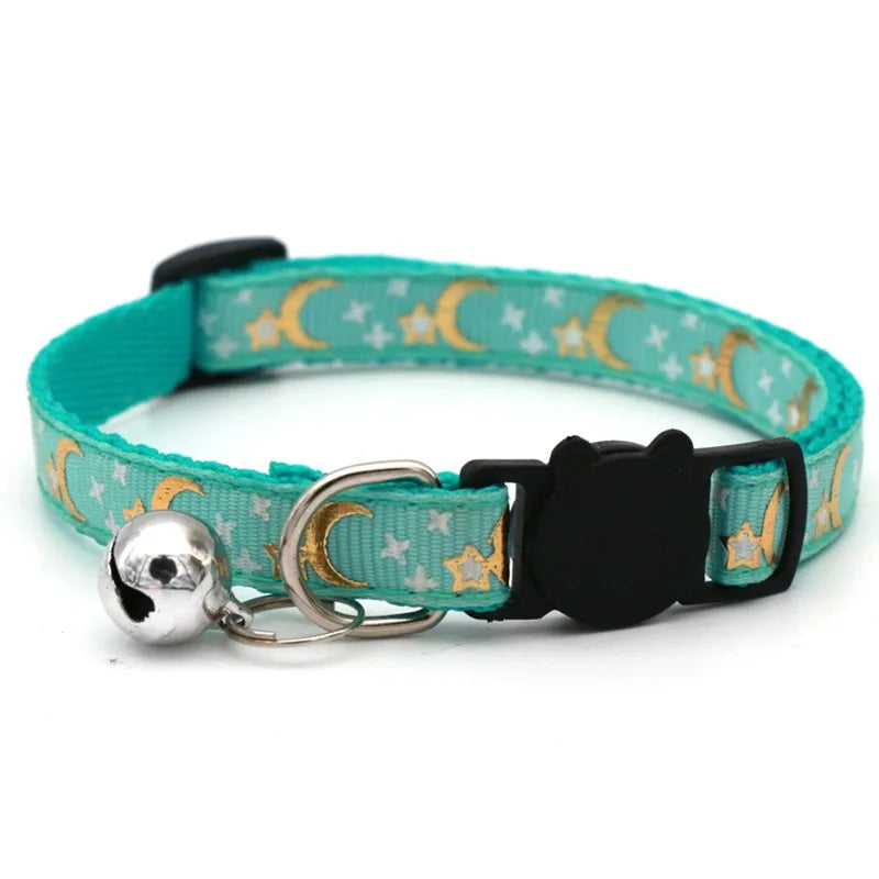 Colorful Paw Print Pet Collar with Adjustable Safety Bell