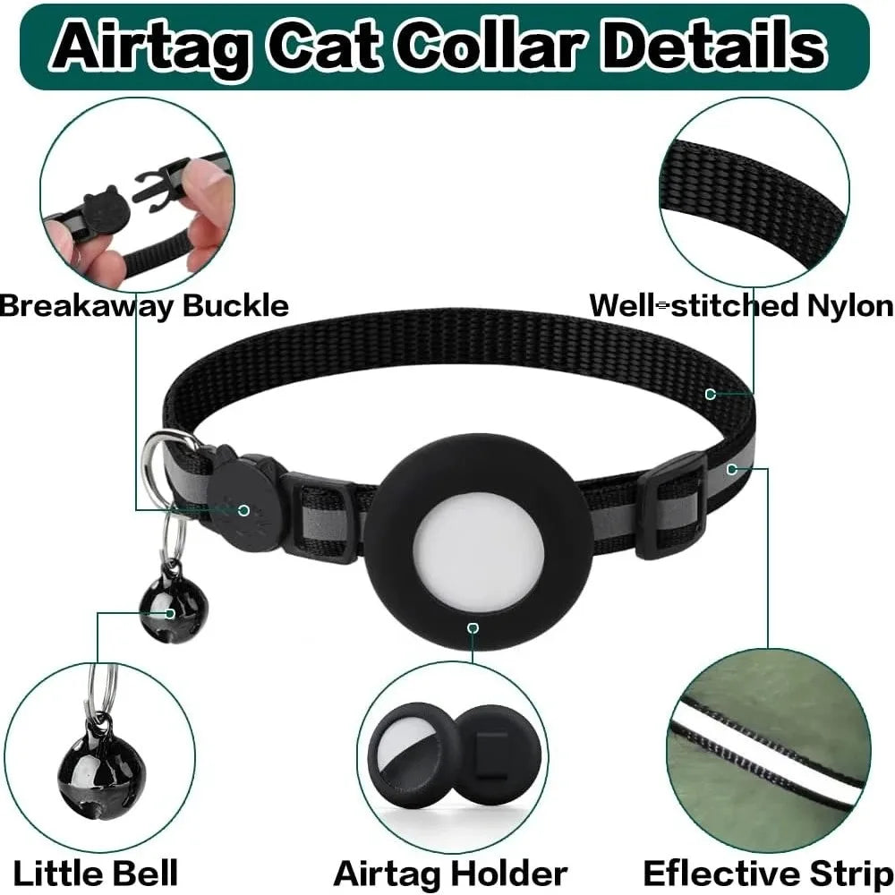 Reflective Airtag Cat Collar with Bell and Breakaway Buckle