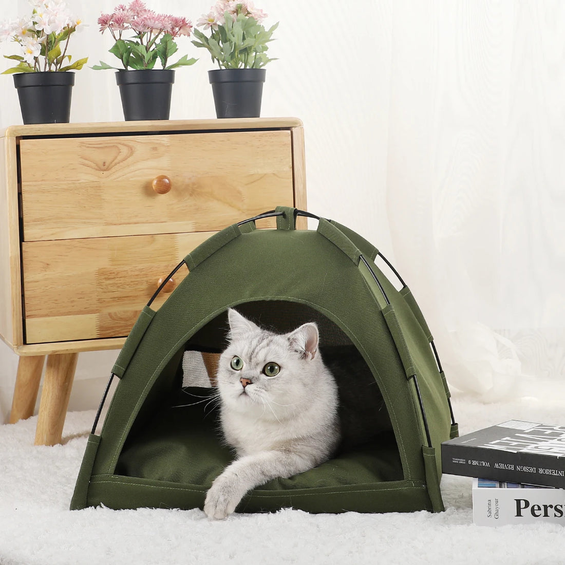 Warm Pet Tent Bed Cozy Cat House Winter Nest