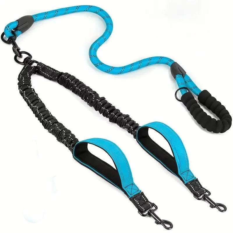 Reflective Double Dog Leash with Traffic Handles No Tangle