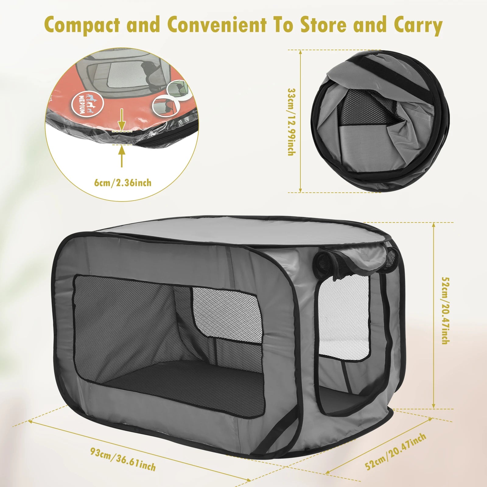 Foldable Pop-Up Dog Crate Portable Pet Tent for Travel