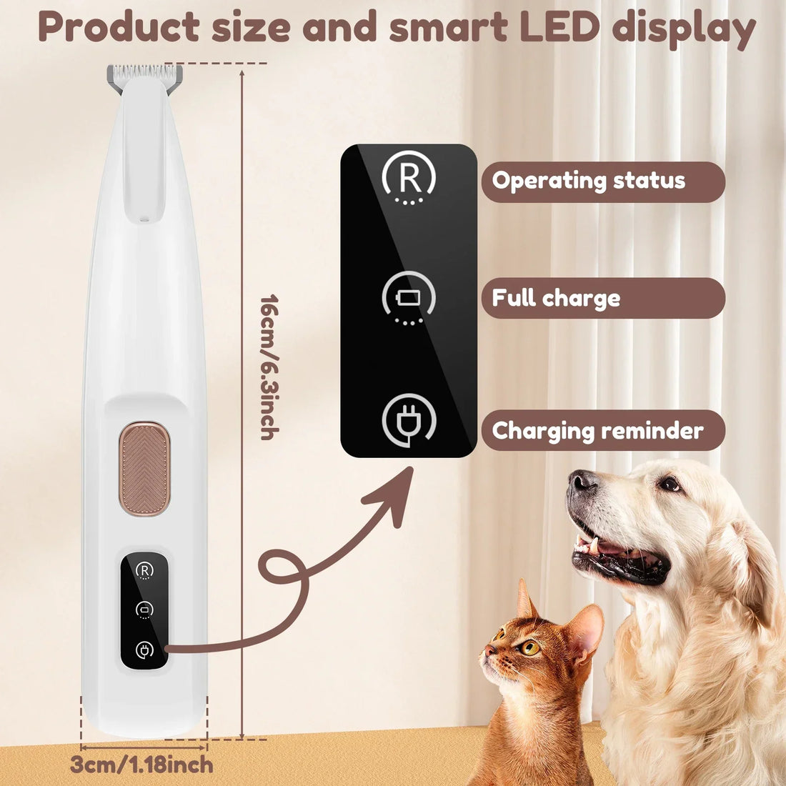 Waterproof Dog Paw Trimmer with LED Light and Display
