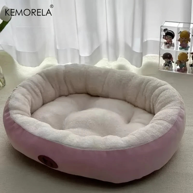 Cozy Plush Oval Pet Bed for Cats and Dogs