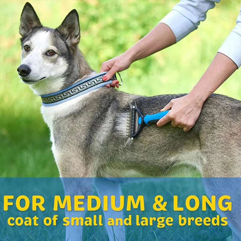 Dual-Sided Pet Deshedding Brush for Dogs and Cats Grooming
