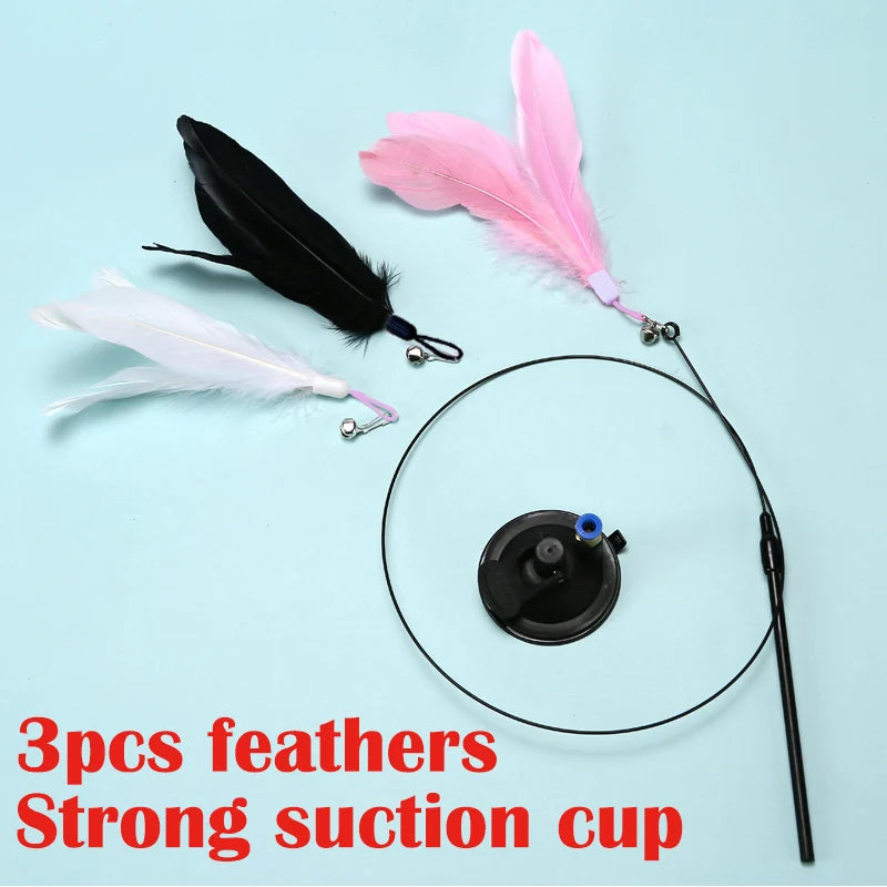 Hands-Free Feather Wand Cat Toy with Suction Cup Base