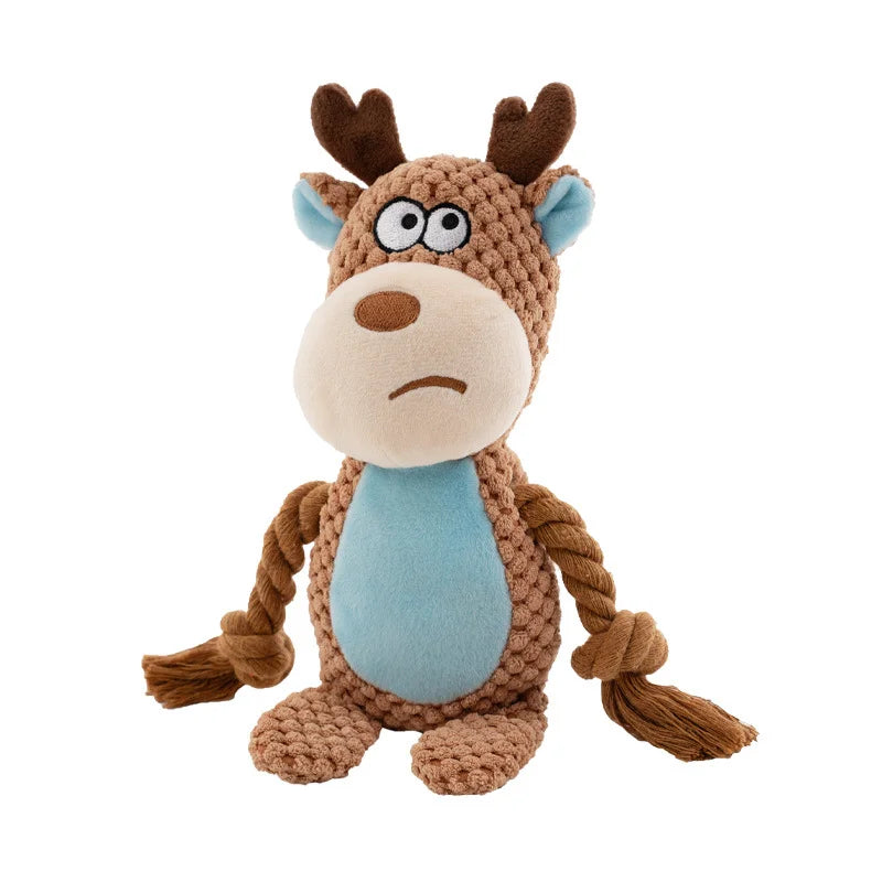 Cute Plush Rope Dog Toy with Squeaker and Knots