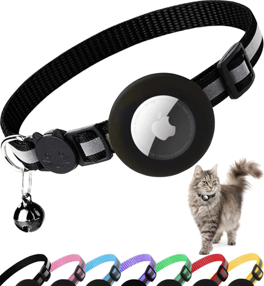 Reflective Airtag Cat Collar with Bell and Breakaway Buckle